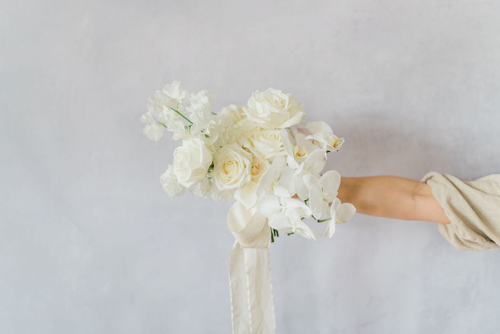 Modern White Bridal Bouquet – Ebb and Flow Flowers